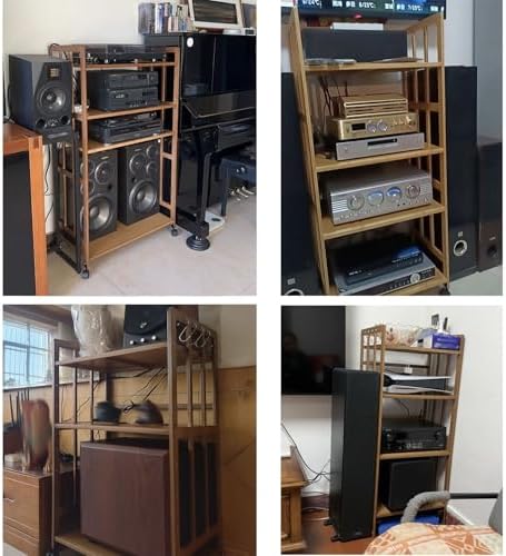 Adjustable Brown Wooden Audio Rack - Modern 2 to 5 Tier Media Storage Stand for Home, Office & Theater - Tall Movable Stereo Cabinet with Versatile Shelves