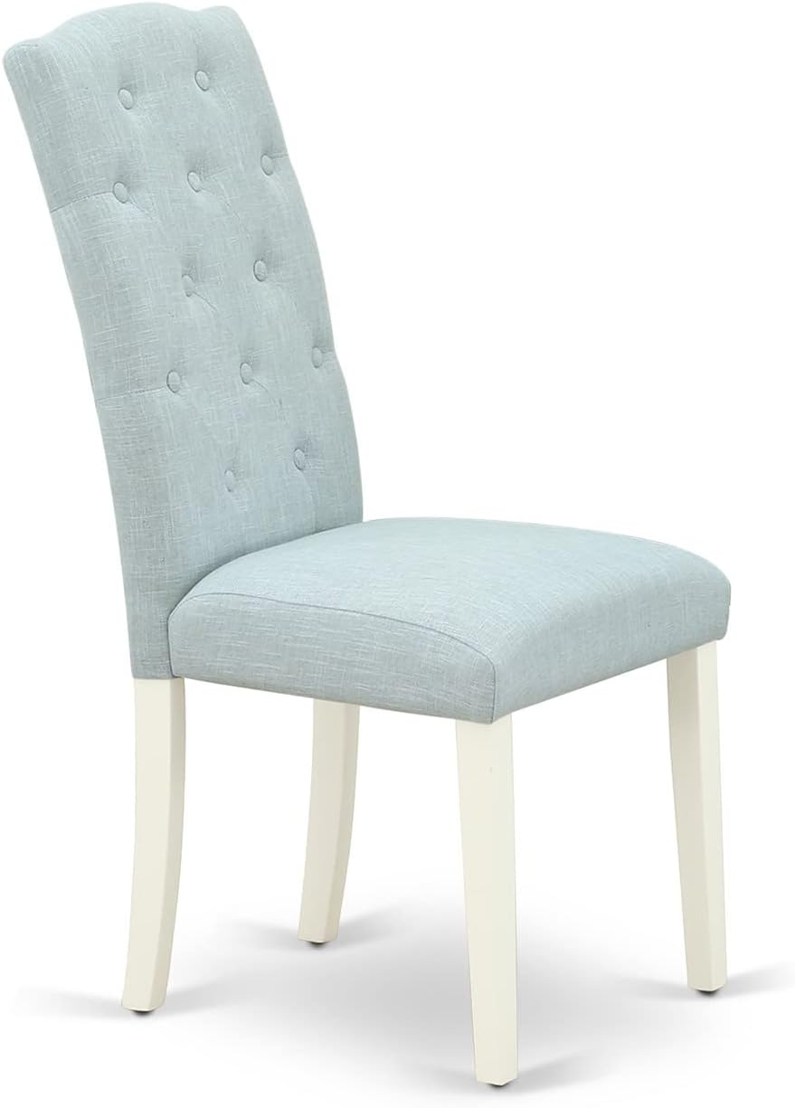 East West Furniture 1NDCE5-LWH-15 5 Piece Dining Table Set Includes a Rectangle Kitchen Table with Dropleaf and 4 Baby Blue Linen Fabric Upholstered Chairs, 30x48 Inch, Linen White