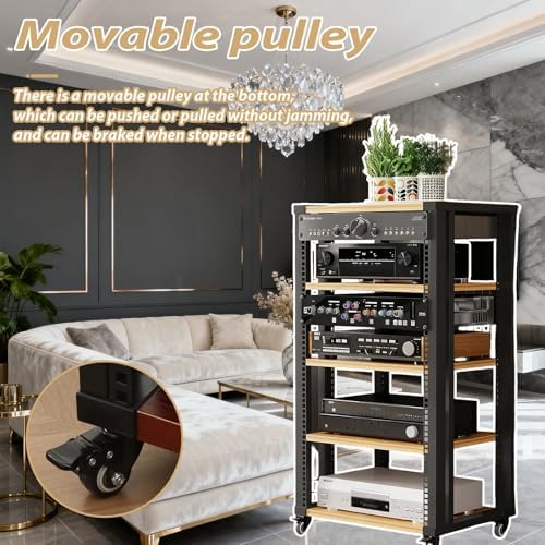 Adjustable 2/3/4/5-Tier Media Stand with Wheels - Modern Stereo Audio Rack, Versatile Audio-Video Shelving for Home, Recording Room, Theater (Double Layer)