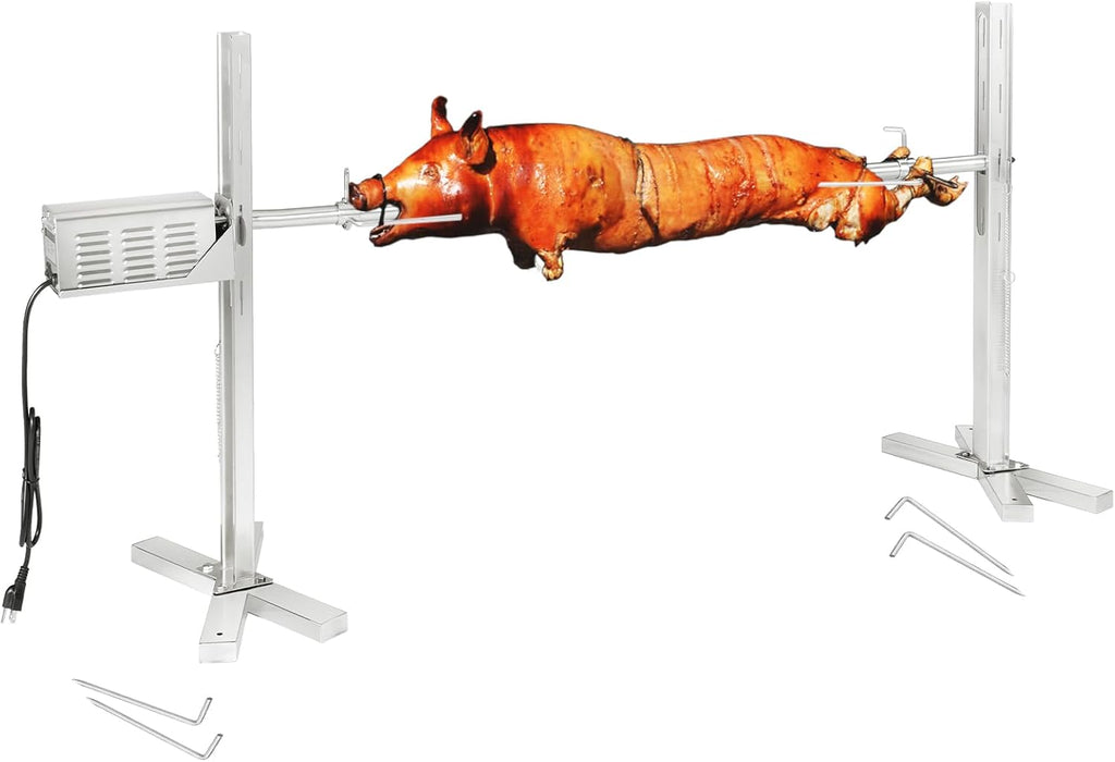 Kendane Electric Rotisserie Grill Kit, 150LB Pig Spit Rotisserie Grill, Stainless Steel Tripod Stand, 52' Pig Lamb Hooded Roaster, Charcoal Spit with 30W Motor & Height Adjustable for Camping