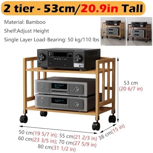Adjustable Brown Wooden Audio Rack - 2 to 5 Tier Media Storage Stand for Home, Office & Theater - Modern Tall Stereo Cabinet with Versatile Shelves & Movable Design