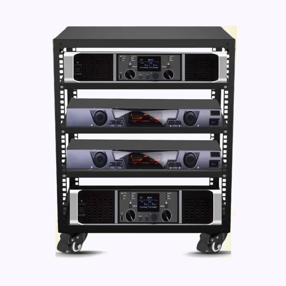 Heavy Duty Audio Rack on Wheels – Adjustable Metal Media Storage Cabinet for Home Theater & HiFi Equipment, Sturdy Console Shelf Organizer, Black, H28cm