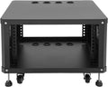 6U AV Rack with Wheels, Metal Studio Cabinet with Cable Ports, 22.4' x 19.8' x 15.1', Portable Home Studio Racks, Floor Standing Server Cabinet for Amplifiers, AV Equipment, Computers