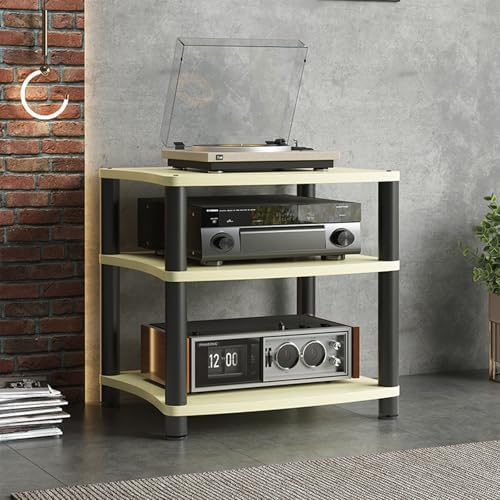 4-Tier Audio Video Media Stand, Stereo Rack Tower for AV Equipment, Open Record Player Storage, Compact Entertainment Center for Living Room, Brown (60x48x88cm)