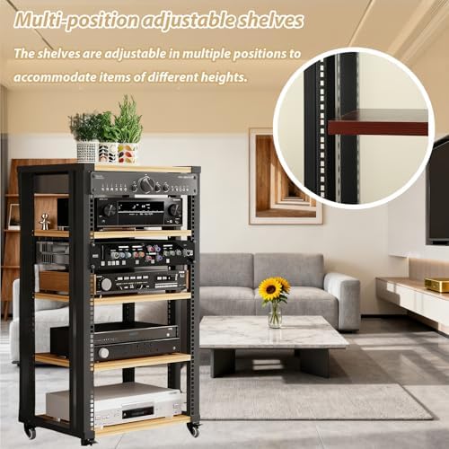 Adjustable 2/3/4/5-Tier Media Stand with Wheels - Modern Audio Rack for Home Theater, Stereo & Recording Room - Double Layer Audio-Video Shelving Unit