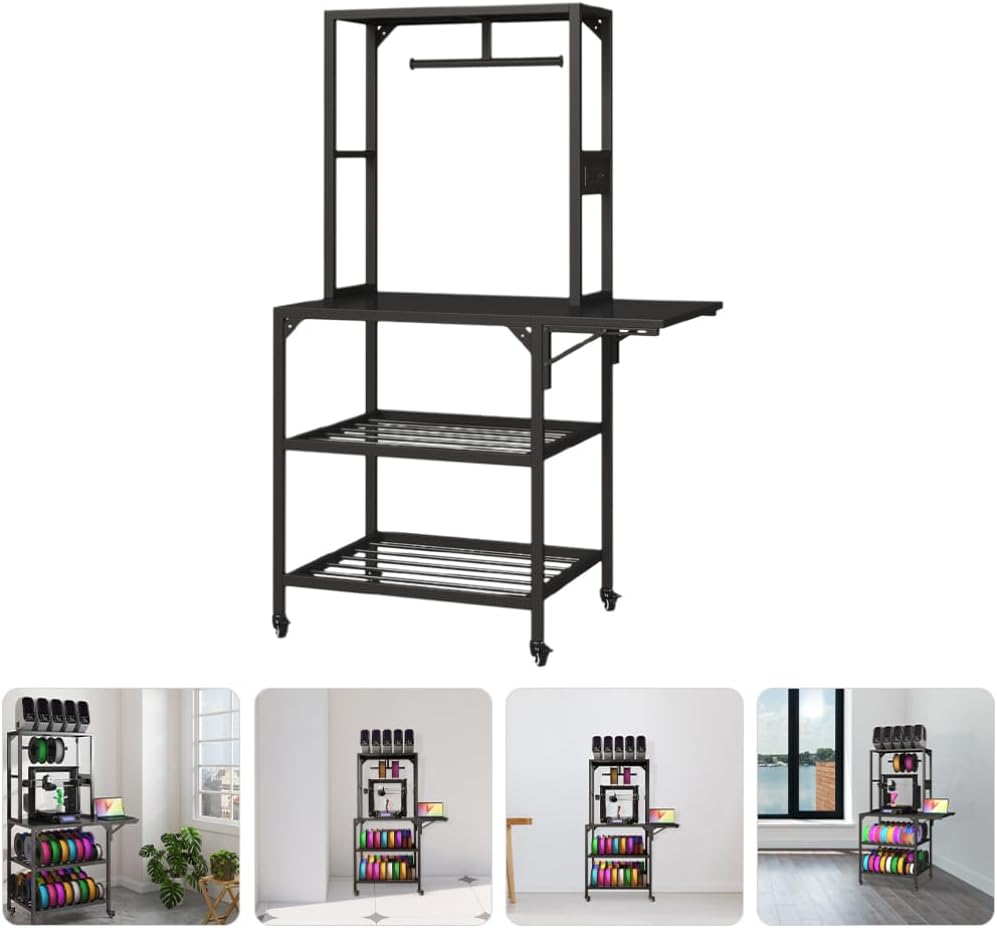 3D Printer Stand, Heavy Duty 3D Printer Table Stand with Double Layer Storage Rack, T-Shaped Spools Holder Rack with Wheels for Printing Studio, Home Office Workshop