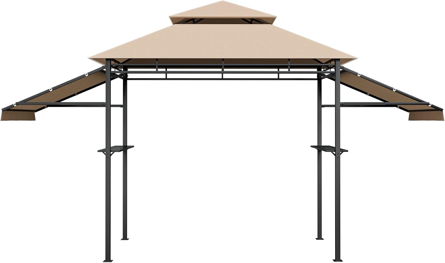 Tangkula 13.5x4 Ft Grill Gazebo with Dual Side Awnings, Double Tiered BBQ Gazebo with 2 Side Shelves, Heavy-Duty Steel Frame, CPAI-84 Barbecue Grill Gazebo Shelter for Patio, Garden, Beach, Terrace