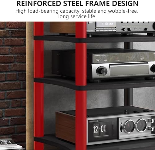 4-Tier Audio Video Media Stand, Stereo Rack Tower for AV Equipment, Open Design Record Player Stand, Small Gaming TV Entertainment Center for Living Room (Brown, 60x48x88cm)