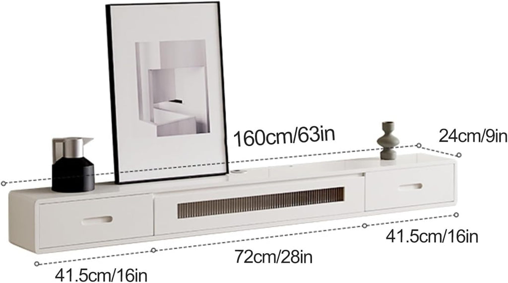 Wall Mounted TV Cabinet for 42-70' TVs, Floating TV Shelf Item Display Stand with 3 Drawers, Audio Entertainment Equipment Storage Cabinet for Living Room (Color : Black+White, Size : 160cm