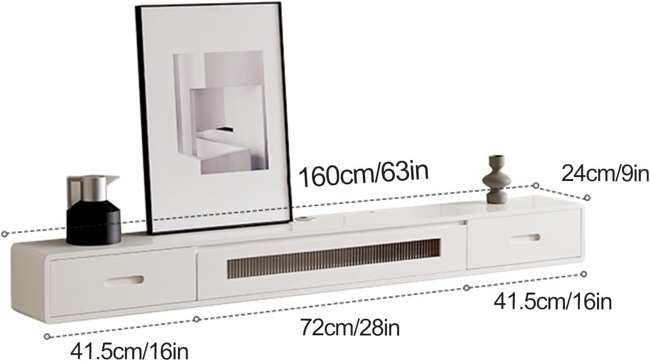Wall Mounted TV Cabinet for 42-70' TVs, Floating TV Shelf Item Display Stand with 3 Drawers, Audio Entertainment Equipment Storage Cabinet for Living Room (Color : Black+White, Size : 160cm