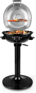 Electric Outdoor Grill Techwood 15-Serving Indoor/Outdoor Electric Grill for Indoor & Outdoor Use, Double Layer Design, Portable Removable Stand Grill, 1600W, Silver