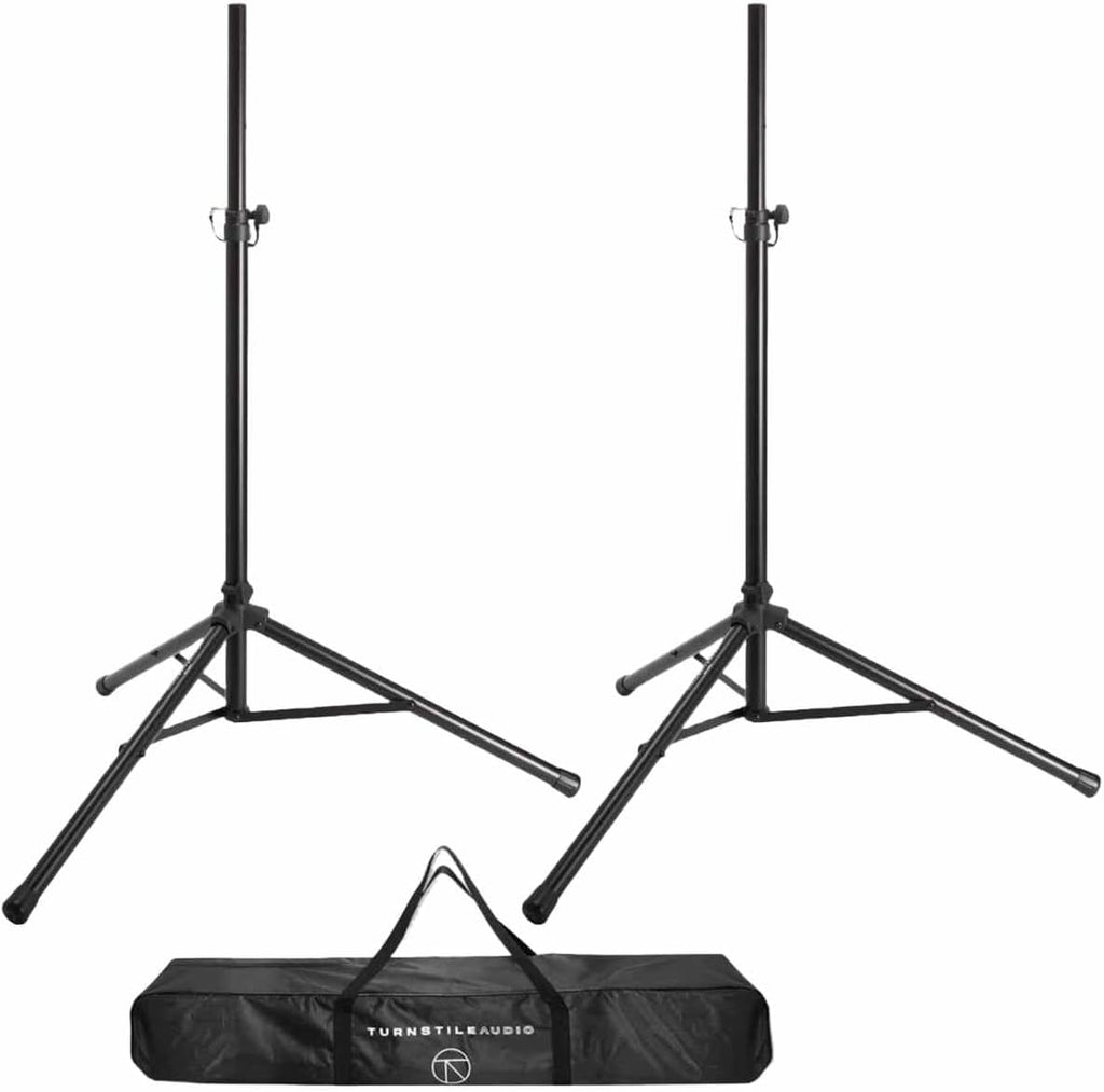 JBL 2x EON712 12' 1300W Powered Portable PA Speaker with Bluetooth and DSP Bundle with 2x Turnstile Audio Height-Adjustable Speaker Stands With Case, 2x 25' XLR Cables