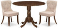 East West Furniture DLSI3-AWA-04 3 Piece Dining Set Contains a Round Kitchen Table with Dropleaf and 2 Upholstered Parson Chairs, 42x42 Inch, Antique Walnut
