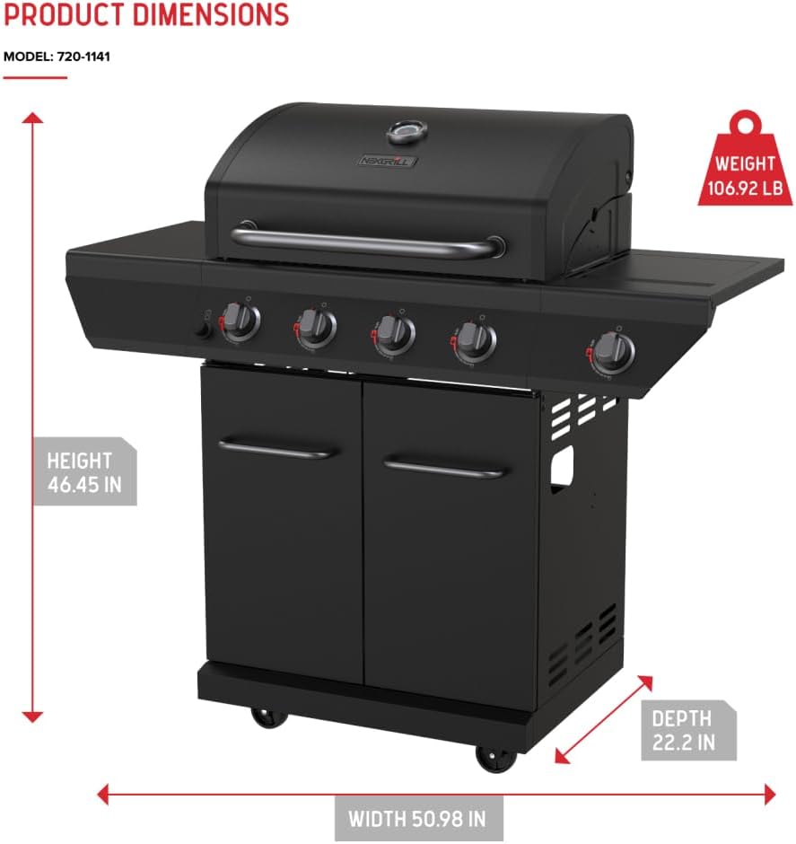 Nexgrill 4-Burner Propane Gas Grill with 2-In-1 Charcoal Tray & Side Burner, Stainless Steel Frame, 626 SQ In Total Cooking Space, 60,000 BTUs, BBQ Grill Perfect for Outdoor Gatherings - 720-1141