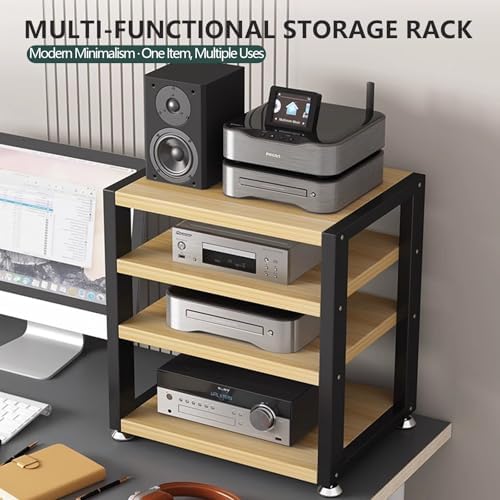 2 Tier Desktop AV Media Stand, Open Audio Rack Storage Cabinet for HiFi Equipment, Small Stereo Cabinet for Amplifier, CD/DVD Player, 45x35x23cm, Black
