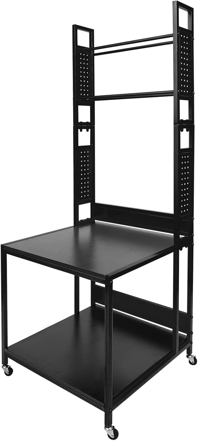 3D Printer Stand with Filament Storage, Heavy Duty 2-Tier Mobile Printer Table with Wheels, 110Lbs Capacity 3D Printer Table with Filament Spool Holder Rack for Workshop Studio Office Home (Black)