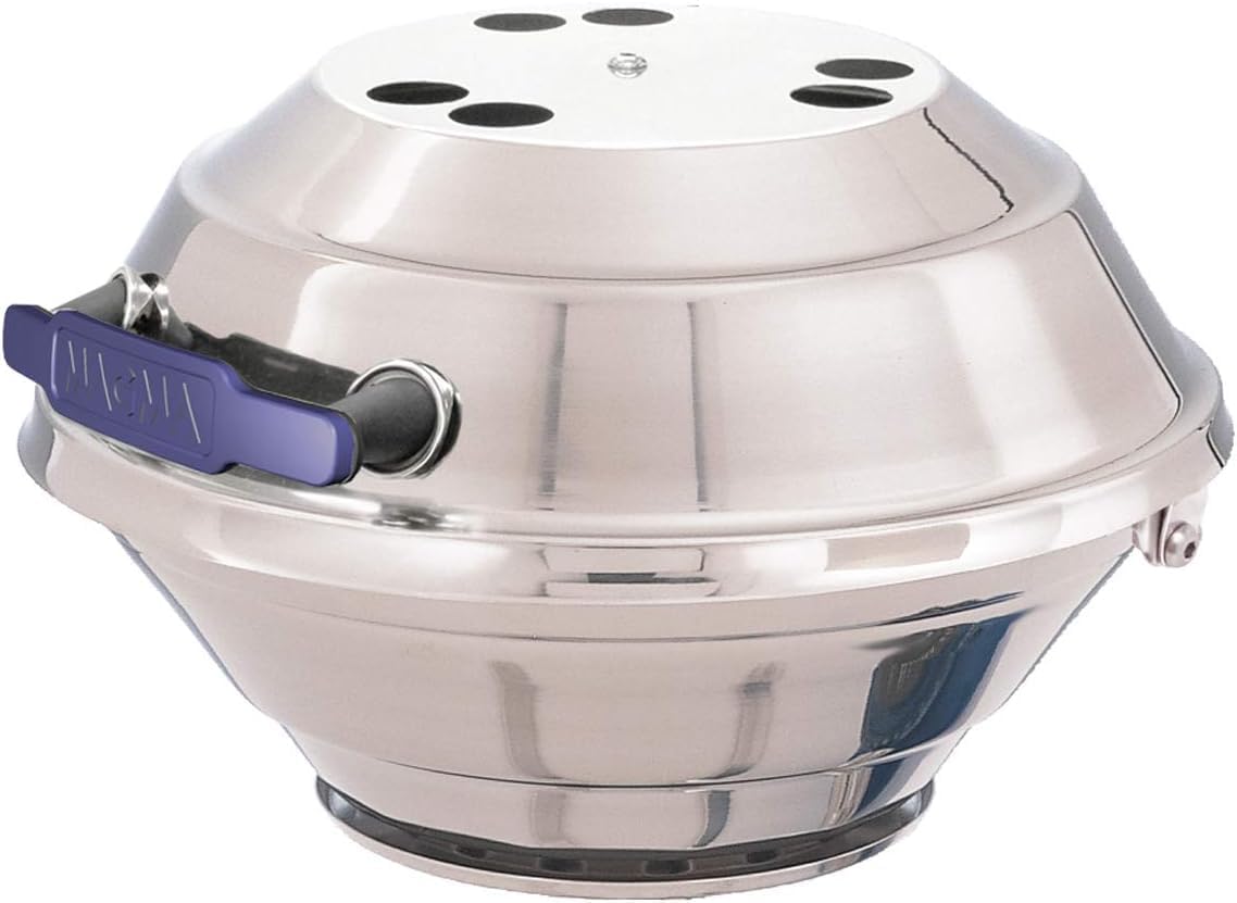 Magma A10-205 Marine Kettle Portable Gas Grill - Stainless Steel BBQ for Boats - Wind-Resistant Design, Safe Propane Connection, Stay Cool Handle - 15' Diameter