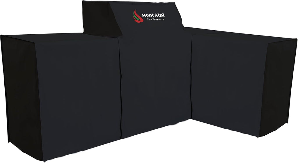 Mont Alpi 400 COVMAi400-90 L-Shaped 4-Burner Heavy Duty All Weather Water Resistant 82' x 50' Full Black Grill Cover for MAi400-D90 and MAi400-D90FC Stainless Steel Modular Outdoor Kitchen BBQ Islands