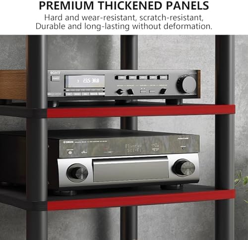 4-Tier Audio Video Media Stand, Stereo Rack Tower for AV Equipment, Open Design Record Player Stand, Small Gaming TV Entertainment Center for Living Room (Brown, 60x48x88cm)