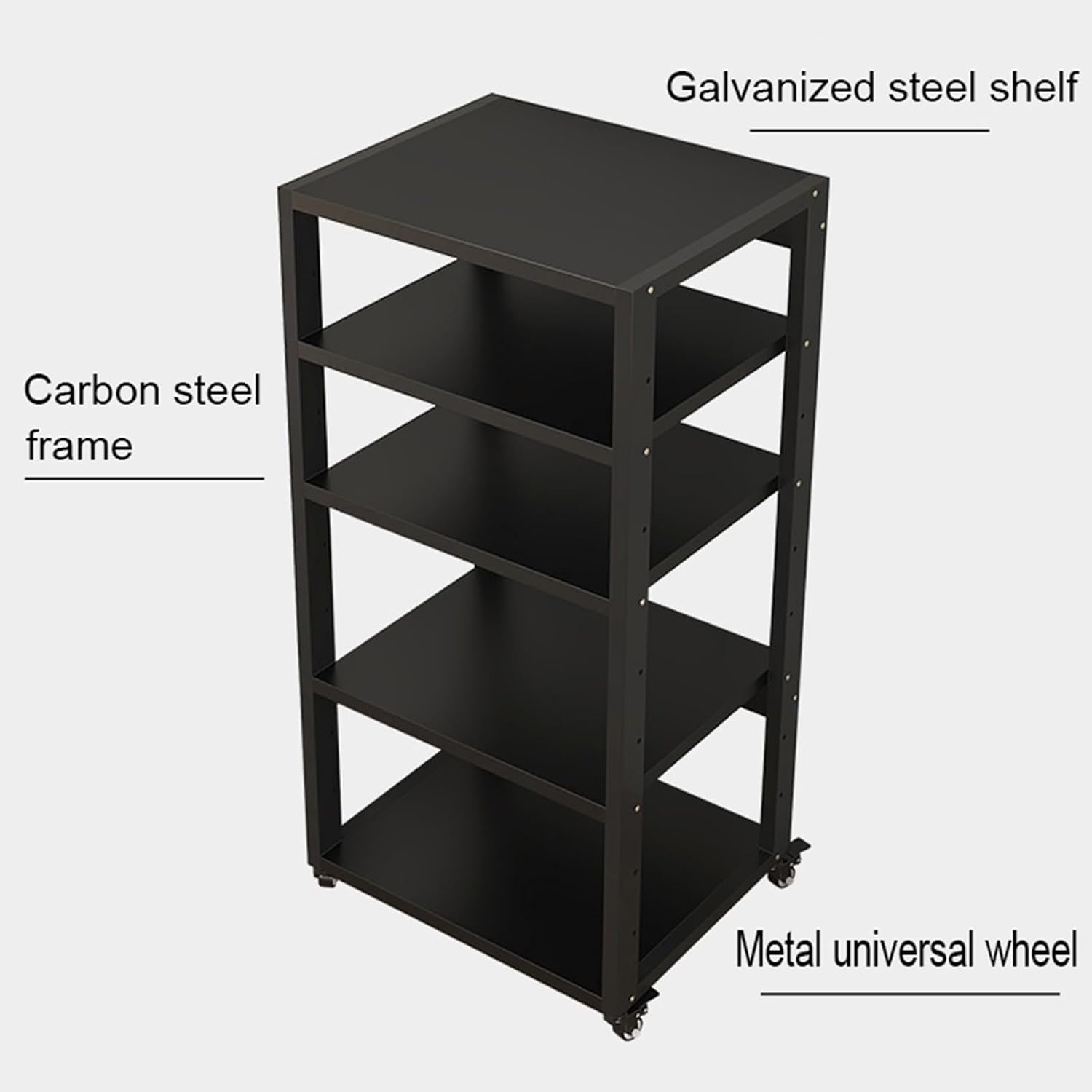 5-Tier Audio/Video Media Stand with Mobile Wheels - Multifunctional Component Cabinet for DVD/CD Players, Amplifier Rack, Stereo Tower - Home Office Storage Shelf (3-Tier 55x50x69.5cm)