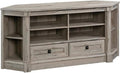 Pemberly Row Corner TV Stand Console, 60 in, Engineered Wood, Split Oak Finish, Adjustable Shelves and Drawers, Compact Space Solution, Fits Up to 60 in TV, Home Living Room Storage