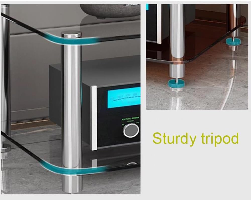 4 Tier Tempered Glass HiFi Rack AV Component Stereo Cabinet Media Stand with Open Storage Shelves Perfect for Home Theater & Audio Equipment (35cm 13.7in)