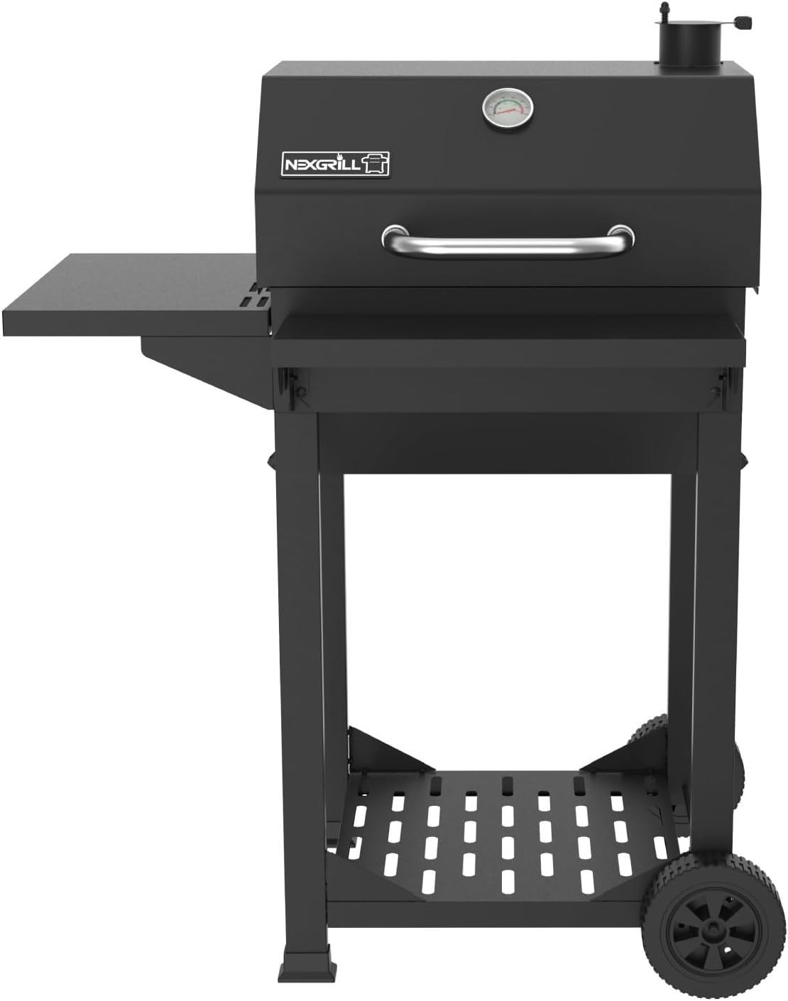 Nexgrill 22' Barrel Charcoal Grill with Side Shelf, 550 SQ In Cooking Space, Adjustable Chimney, Air Dampers, Temperature Gauge, Warming Rack, Smoker Grill for Camping, Picnics, and More - 810-0025