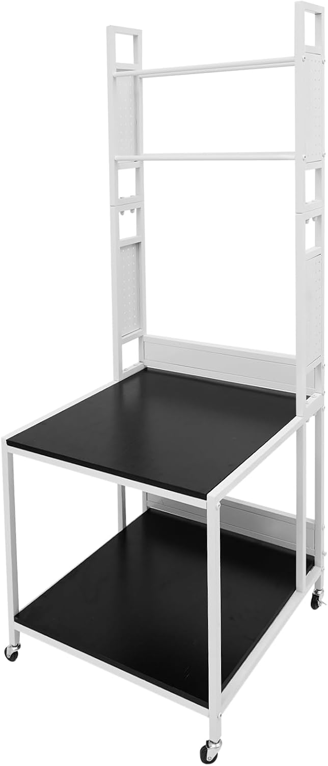 3D Printer Stand with Filament Storage, Heavy Duty 2-Tier Mobile Printer Table with Wheels, 110Lbs Capacity 3D Printer Table with Filament Spool Holder Rack for Workshop Studio Office Home (White)