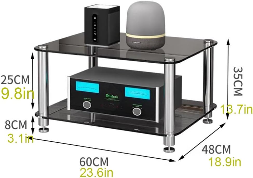 4 Tier Tempered Glass HiFi Rack AV Component Stereo Cabinet Media Stand with Open Storage Shelves Perfect for Home Theater & Audio Equipment (35cm 13.7in)
