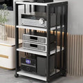 Audio Stand HiFi Rack 2 3 4 5 Tier Media Storage Cabinet with Brake Wheels, Movable Record Player, Game Equipment Console Shelf(Black+White,2 Tier)