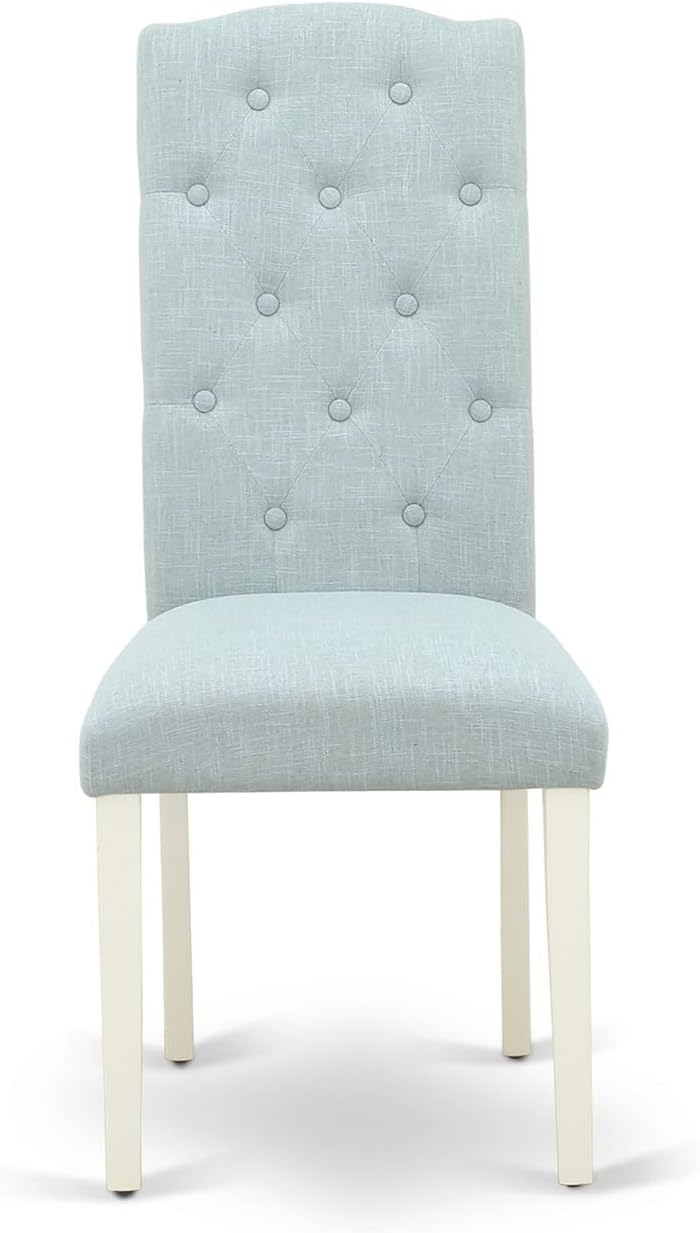 East West Furniture 1NDCE5-LWH-15 5 Piece Dining Table Set Includes a Rectangle Kitchen Table with Dropleaf and 4 Baby Blue Linen Fabric Upholstered Chairs, 30x48 Inch, Linen White