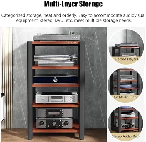5-Tier Audio Equipment Rack Cabinet, Media Stand & Stereo Tower with Non-Slip Feet, Vertical Printer Holder, Light Grey, 64cm High - Perfect for AV Components