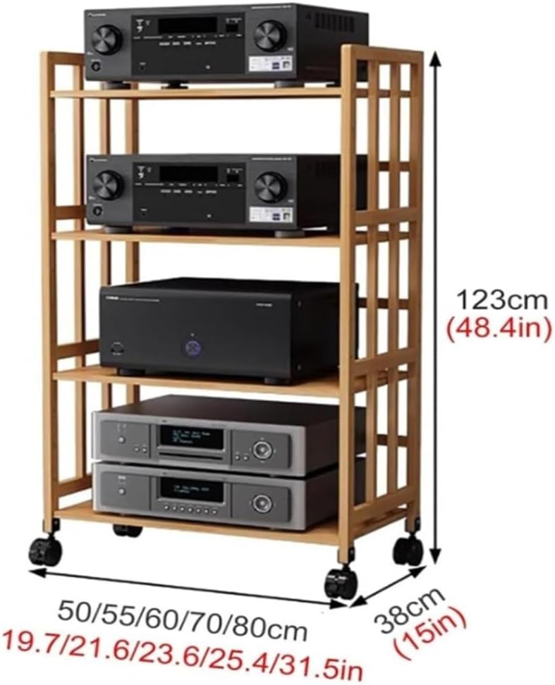 4-Layer AV Media Stand Cabinet for HiFi Audio Equipment, Free Standing Audio Rack with 4 Universal Wheels, Corner Shelf for DAC Amplifier, 120cm High, 60cm Long