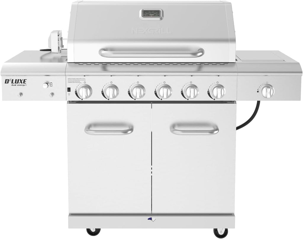 Nexgrill Deluxe 6-Burner Propane Gas Grill with Ceramic Searing Side Burner, Stainless Steel Frame, Rotisserie Kit, 60,000 BTUs Output, BBQ Grill Perfect for Outdoor Gatherings - 720-0896X