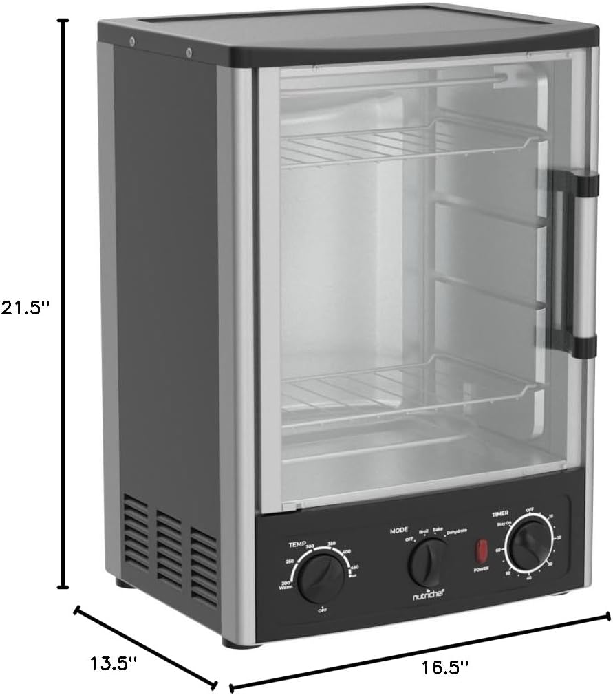 Nutrichef Vertical Countertop Oven with Rotisserie, Bake, Broil, & Kebab Rack Functions - Adjustable Settings - 2 Shelves - 1500W - Thanksgiving Turkey - Includes Grill, Kebab skewer racks & bake pan
