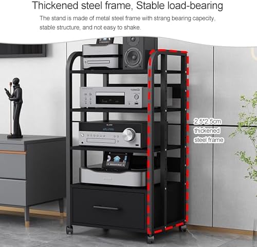 Large Av Media Stand with Storage Drawer Sturdy Audio-Video Rack for Organized Home Theater Equipment Perfect for Living Room Bedroom Or Office Use-Pomelo Wood-50x40x79cm