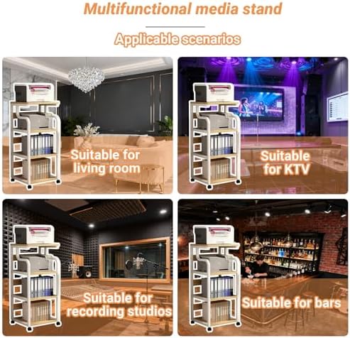 Modern 3-Tier AV Media Stand with Wheels - Audio Video Storage Rack for Record Player, Stereo & Media Devices - Ideal for Living Room & Recording Studio (Three-Layer)