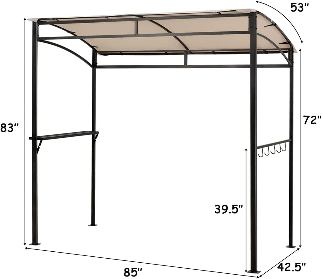 Tangkula 7ft Grill Gazebo, Patio Barbecue Canopy with Serving Shelf and Storage Hooks, Curved Grill Shelter w/Heavy-Duty Steel Frame Sunshade Gazebo for Outdoor Garden (Beige)