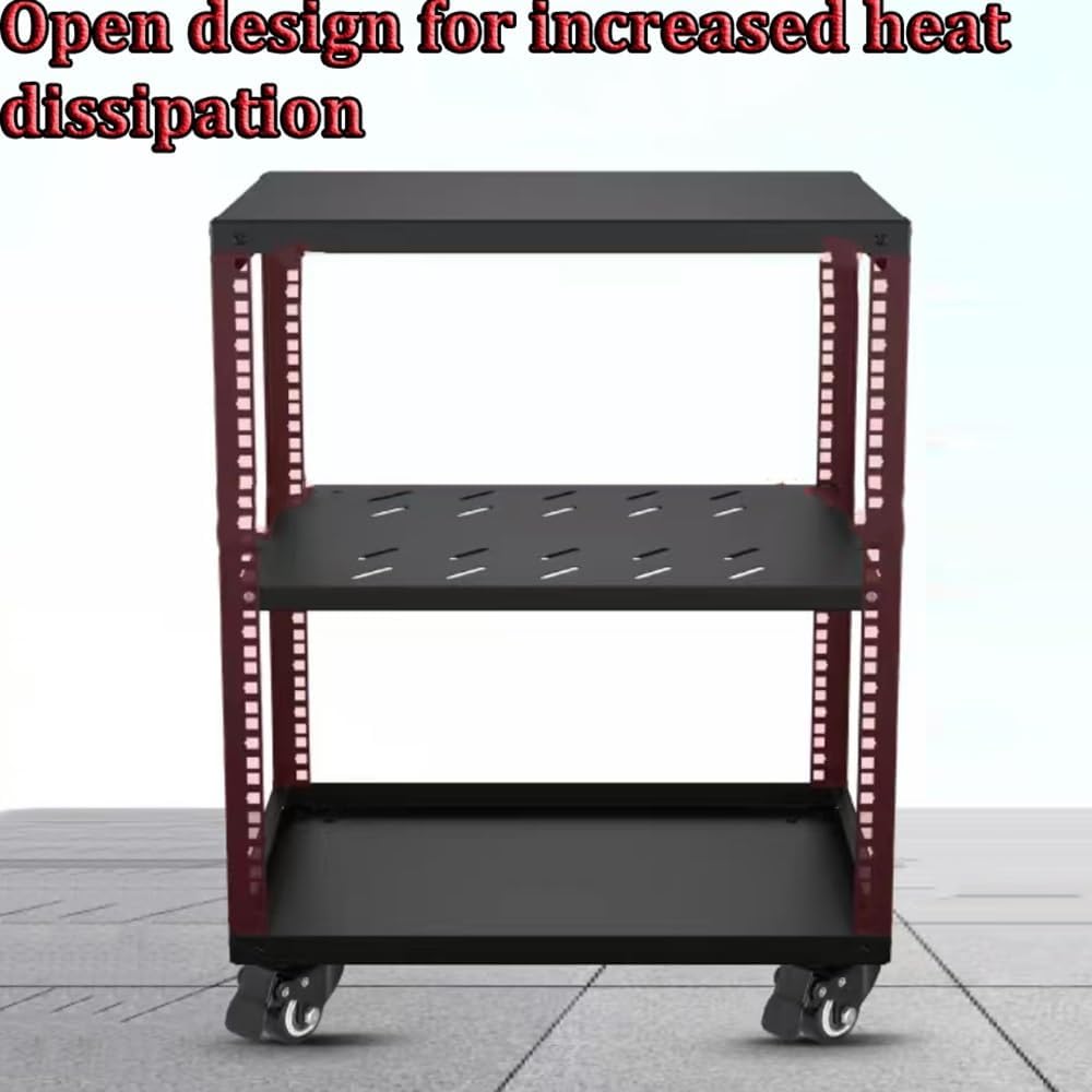 Heavy Duty Audio Rack on Wheels – Adjustable Metal Media Storage Cabinet for Home Theater & HiFi Equipment, Sturdy Console Shelf Organizer, Black, H28cm