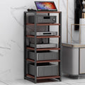 NILZA AV Media Stand with Wheel Audio Rack Video Game Console Shelf 3/4/5/6-Tier Stereo Rack Audio Tower Adjustable Shelves Corner Shelf Av Stand for Recording Room(Teak,6-Tier)