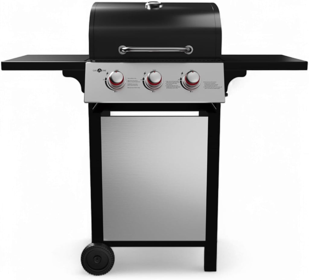 GasOne GP-1030S One 3 Burner Stainless Steel– Outdoor Cabinet Style with Wheels-High-Temperature Paint Coating Gas BBQ Grill – Elegant and Luxurious Design, Black