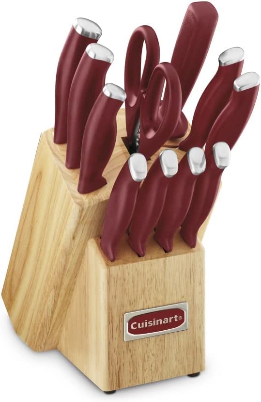 Cuisinart Air Fryer + Convection Toaster Oven, 8-1 Oven with Bake, Grill, Broil & Warm Options, Stainless Steel, TOA-70 & C77SSR-12P Color Pro Collection 12 Piece Knife Block Set, Red