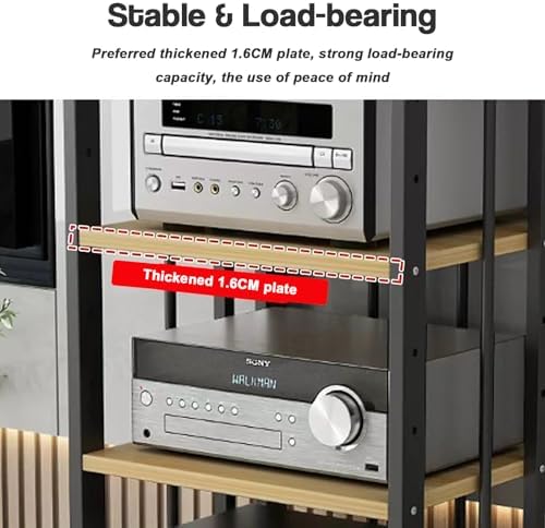 Heavy Duty 4-Tier AV Media Stand - Rolling Audio Rack with Adjustable Shelves for Stereo Components, Tall Floor-Standing Media Storage, Versatile Entertainment Center