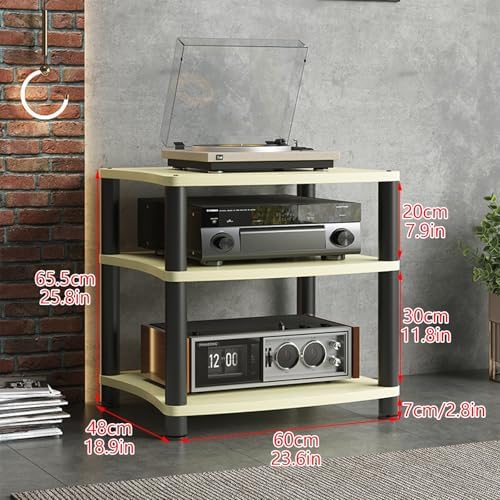 4-Tier Audio Video Media Stand, Stereo Rack Tower for AV Equipment, Open Record Player Storage, Compact Entertainment Center for Living Room, Brown (60x48x88cm)