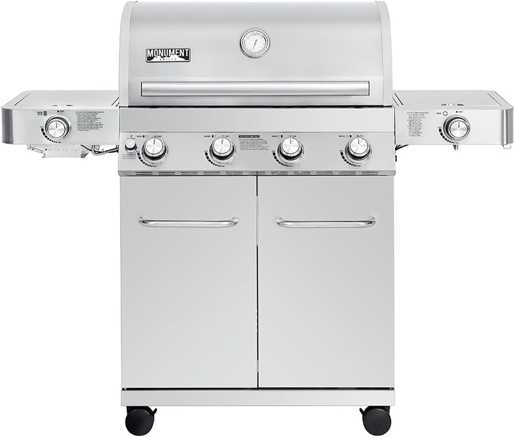 Monument Grills 4+2 Burner 72,000 BTUs Propane Gas Grill 700 sq.in. Stainless Steel Grill Built-In Thermometer, with two Side Burners