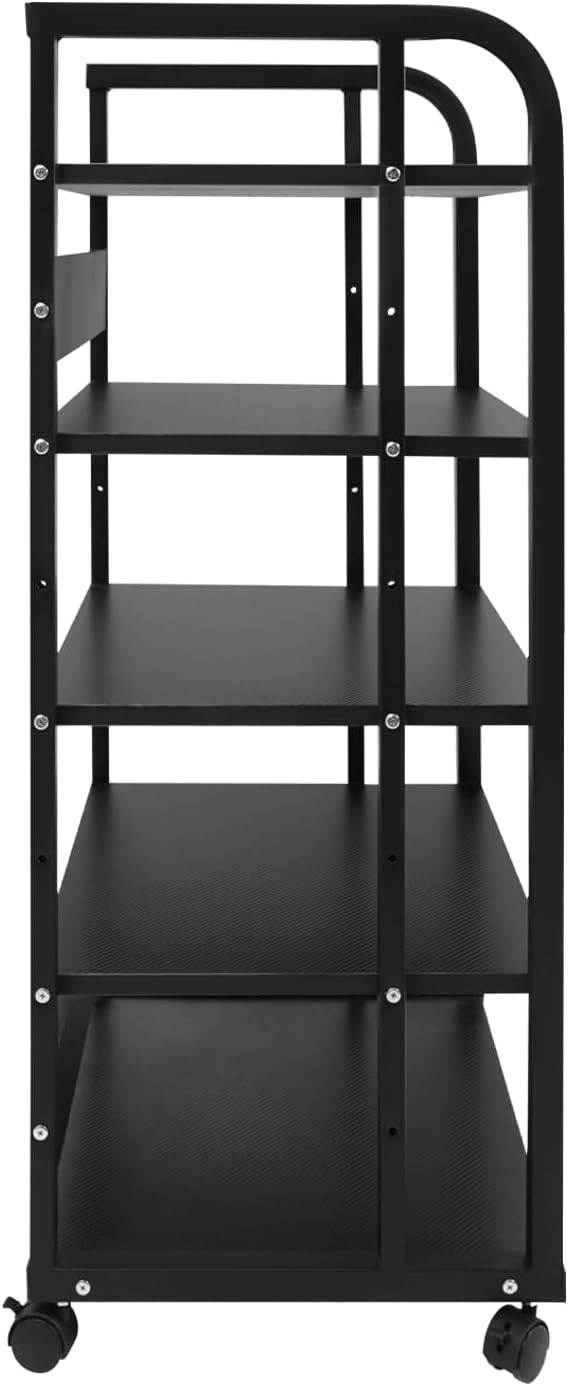 5-Tier Audio/Video Media Stand - CD & Record Player Display Rack for Stereo Receiver, AV Equipment Cabinet with 4 Lockable Wheels, Guardrails & Back Baffles, Holds Up to 88 lbs