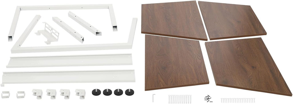 4-Tier AV Media Stand, Corner Shelf Stereo Audio Rack Stand with Adjustable Shelves, 110 lbs Total Capacity, Perfect for Home Theaters, Studios (Brown+White)