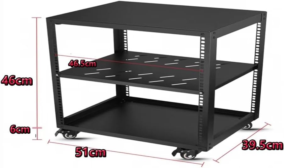 Metal HiFi Audio Rack Stand Adjustable AV Media Components Cabine with Wheels, Floor-Standing Tower Audio Equipment Storage Cabinet Movable Holds(H46cm)