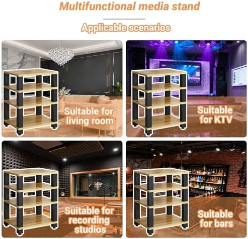 Light Walnut 3-Tier Audio Rack - Stylish Entertainment Stereo Storage for Game Rooms, KTV & Bars - Durable Component Display Stand, Ideal for Home & Commercial Use