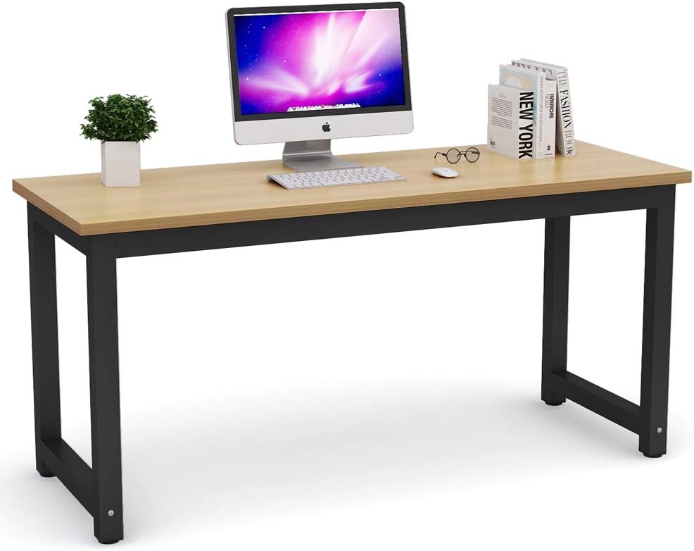 Tribesigns Computer Desk, Large Office Desk Computer Table Study Writing Desk for Home Office, Walnut + Black Leg, 63 X 23.6 inch